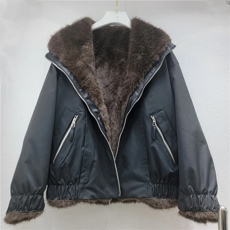 Kurtka robocza Jesień Zima Nowe Parki Damskie Krótkie Płaszcze Kurtki na Zamek Kołnierz Wykładany Gruba Ciepła Y2k Streetwear Elegancka Kurtka