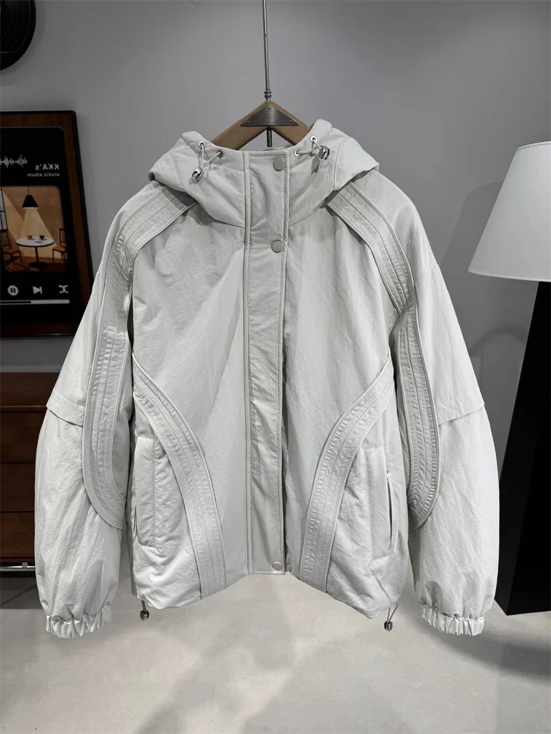 

Men's Winter Thiened Du down Jaet Hooded Casual Outerwear Warm Polyester Fiber Zipper Closure Loose Fit Faion Design