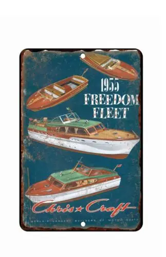 1pcs Chris Craft Boat 1955 Advertising All Metal Tin Sign  8x12 Disrtressed Art Image