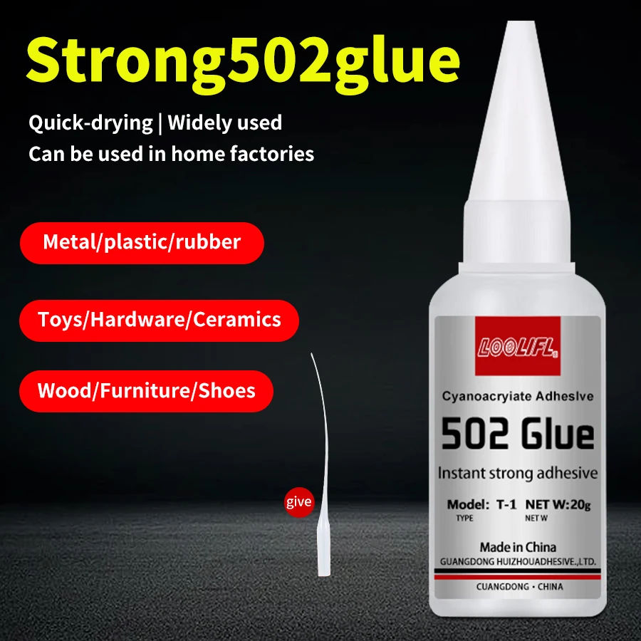 LOOLIFL 502 Colagem forte de velocidade seca de hidrocarbonacrilato Adesivo de couro de borracha de madeira metal ferramentas de colagem líquida forte
