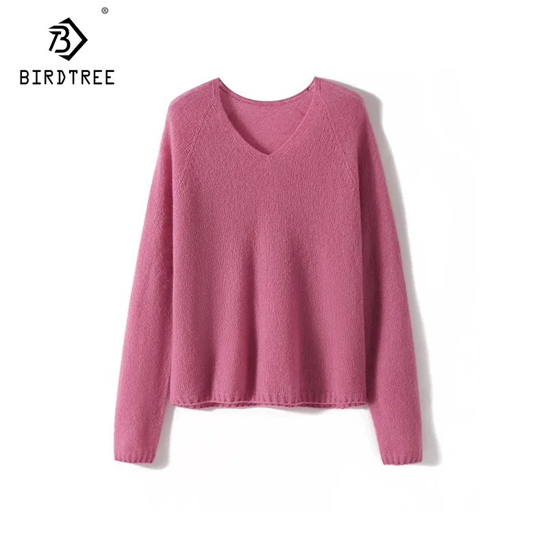 Birdtree-Multi Colors Pullovers For Women, Mulberry Silk Cashmere, V-Neck, Soft Fashion Sweaters, Autumn Winter Clothes T40421QM