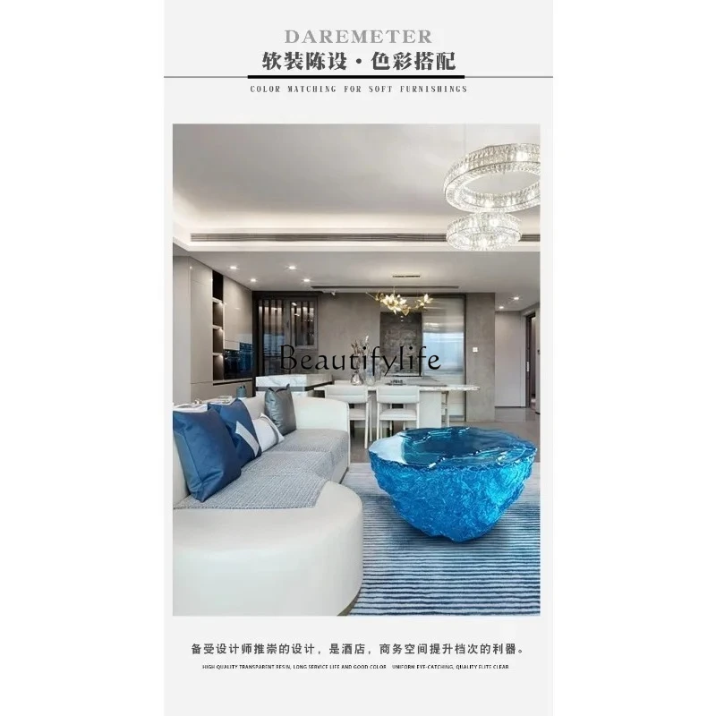 Epoxy blue living room art high-end transparent round table