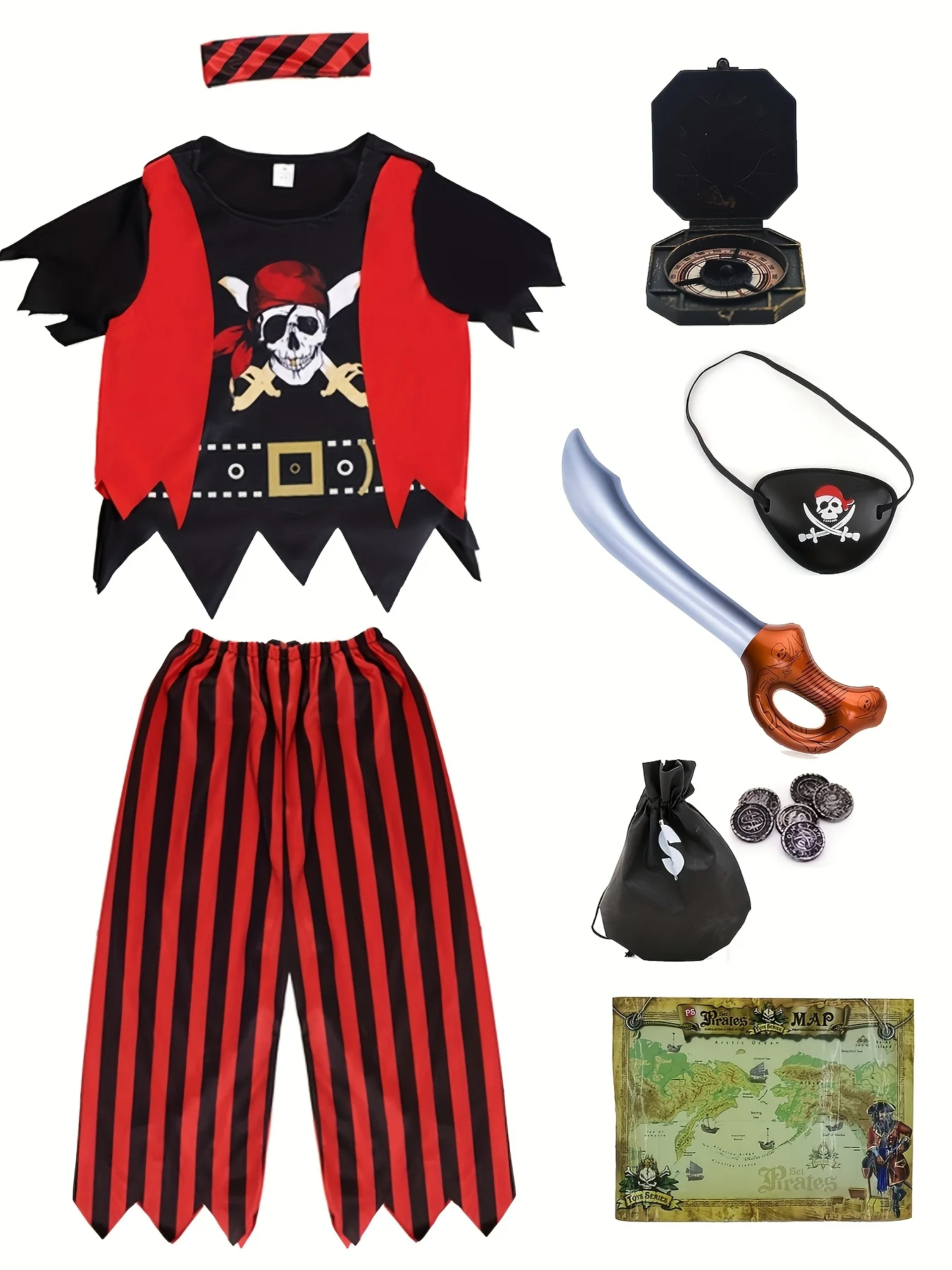Conjunto de Disfraz de Pirata para Niños, Disfraz de Halloween, Capitán Jack, Accesorios de Juguete de Aventura, Regalo Temático para Niños