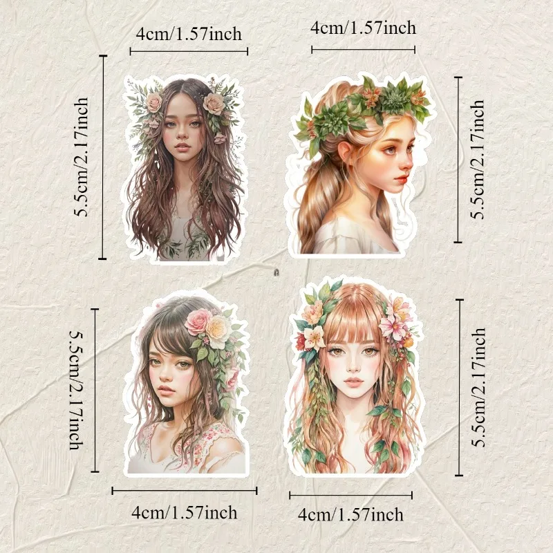 Hand Account Watercolor Forest Flower wreath Girl Sticker Art Small Fresh Figure Decorator Stationery Kawaii stationery