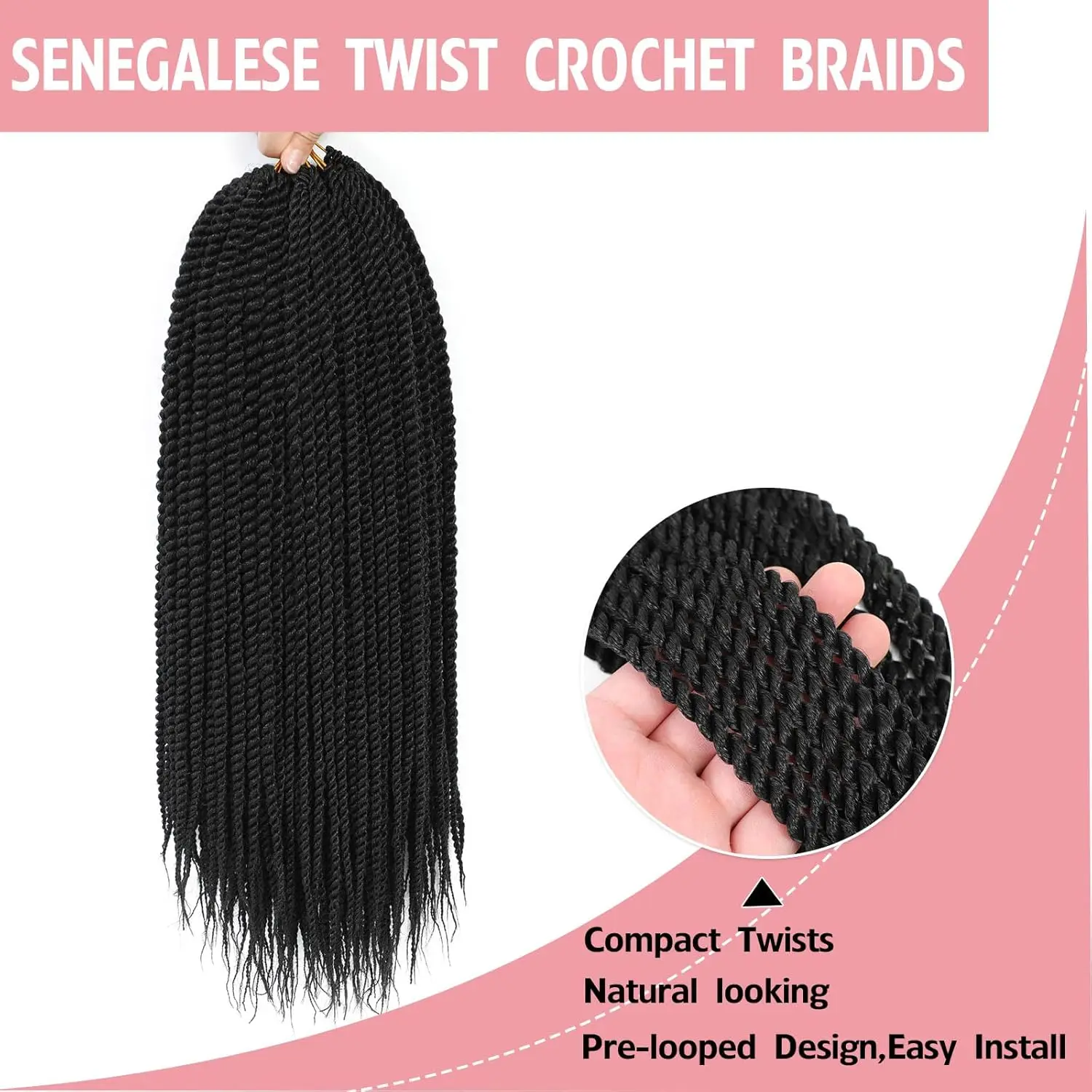 Senegalese Twist Gehaakt Haar-18 Inch Synthetische Senegalese Twist Gehaakte Vlechten Voor Vrouwen Mensenhaar, Voorluste Gehaakte Vlechten