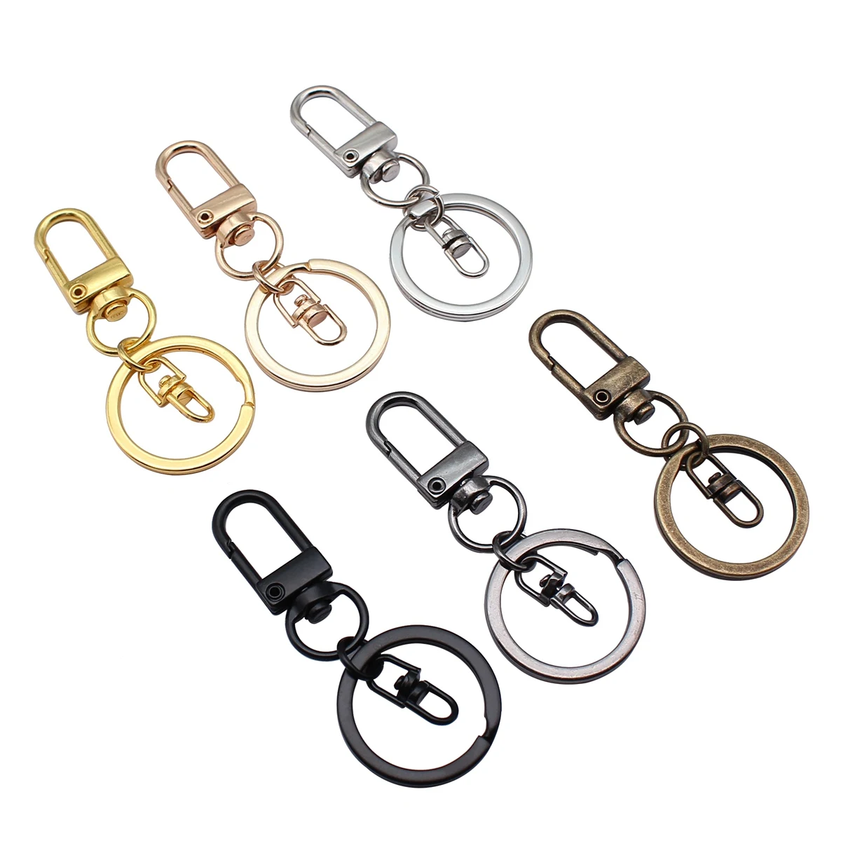 10pcs/lot 6 Colors 34mm Clasp With 25mm Flat Wire Keyring Keychain & Rotatable 8 Shape Clasps Hooks Keychain Findings