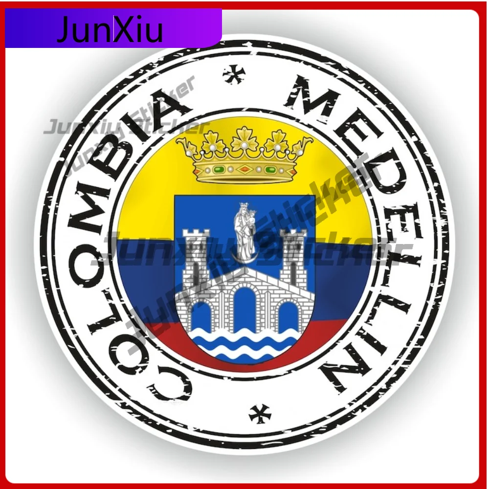 

Colombia Medellin Seal Sticker Showcasing Coat Of Arms Round Flag Decals Waterproof Designed For Window Truck For Auto
