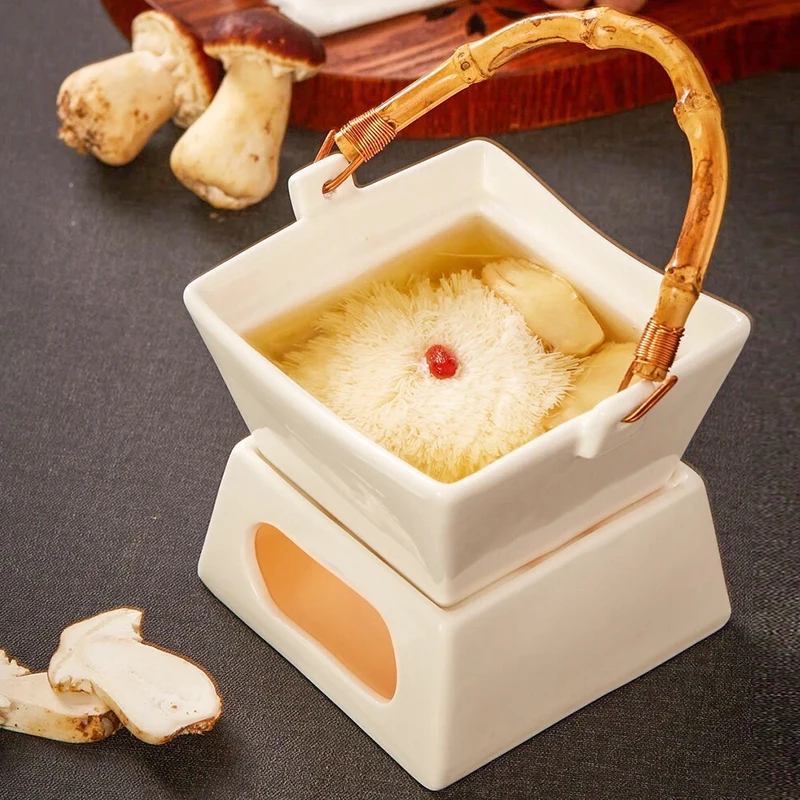 Chinese-style Square Ceramic Heating and Heat Preservation Pot Shark's Fin Soup Restaurant Special Tableware Warm Set Bowl