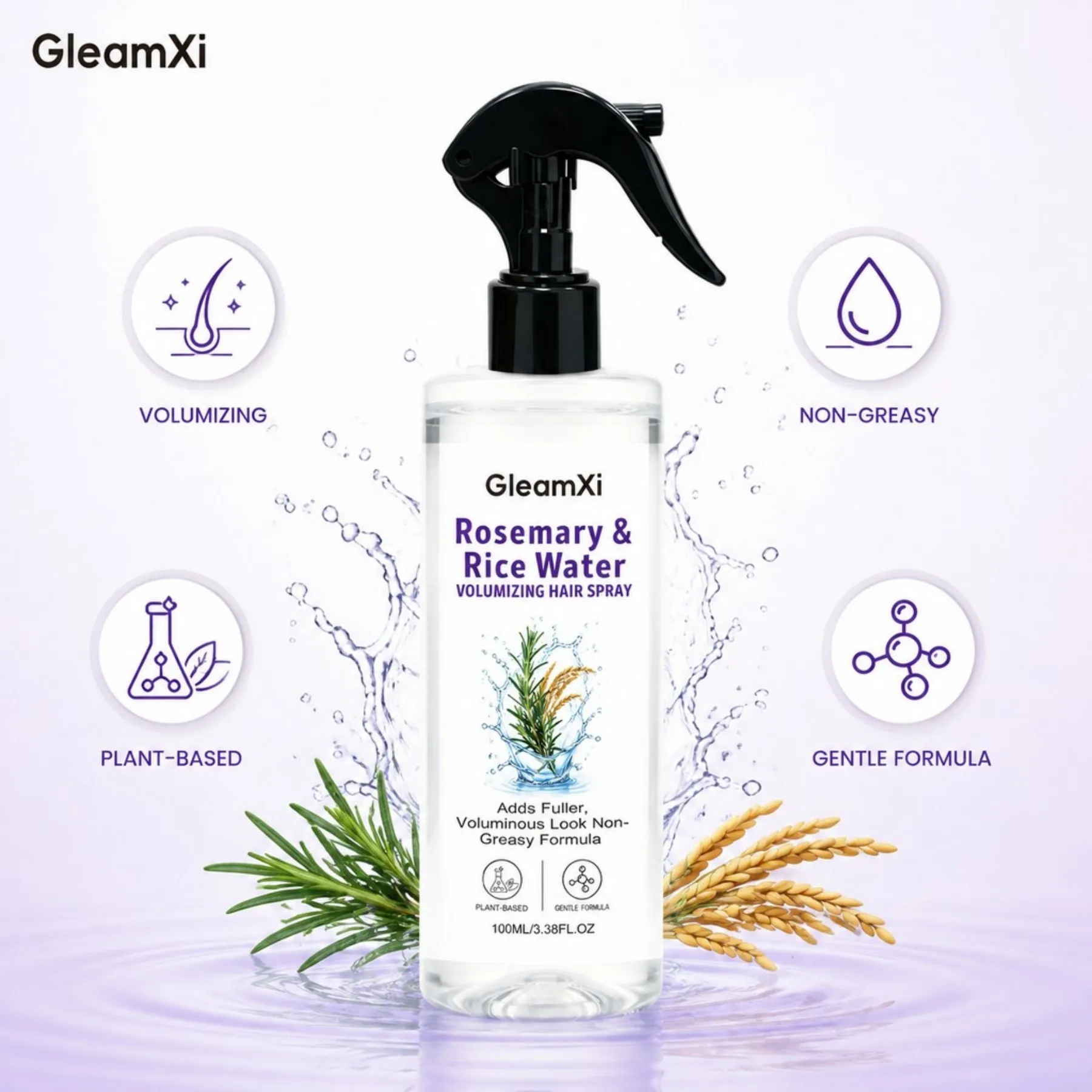 Rosmarin- & Reiswasser Volumen-Haarspray 100ml Nicht fettendes Haarwurzel-Lifting-Spray für ölkontrollierende, erfrischende Kopfhautpflege – Detail 4