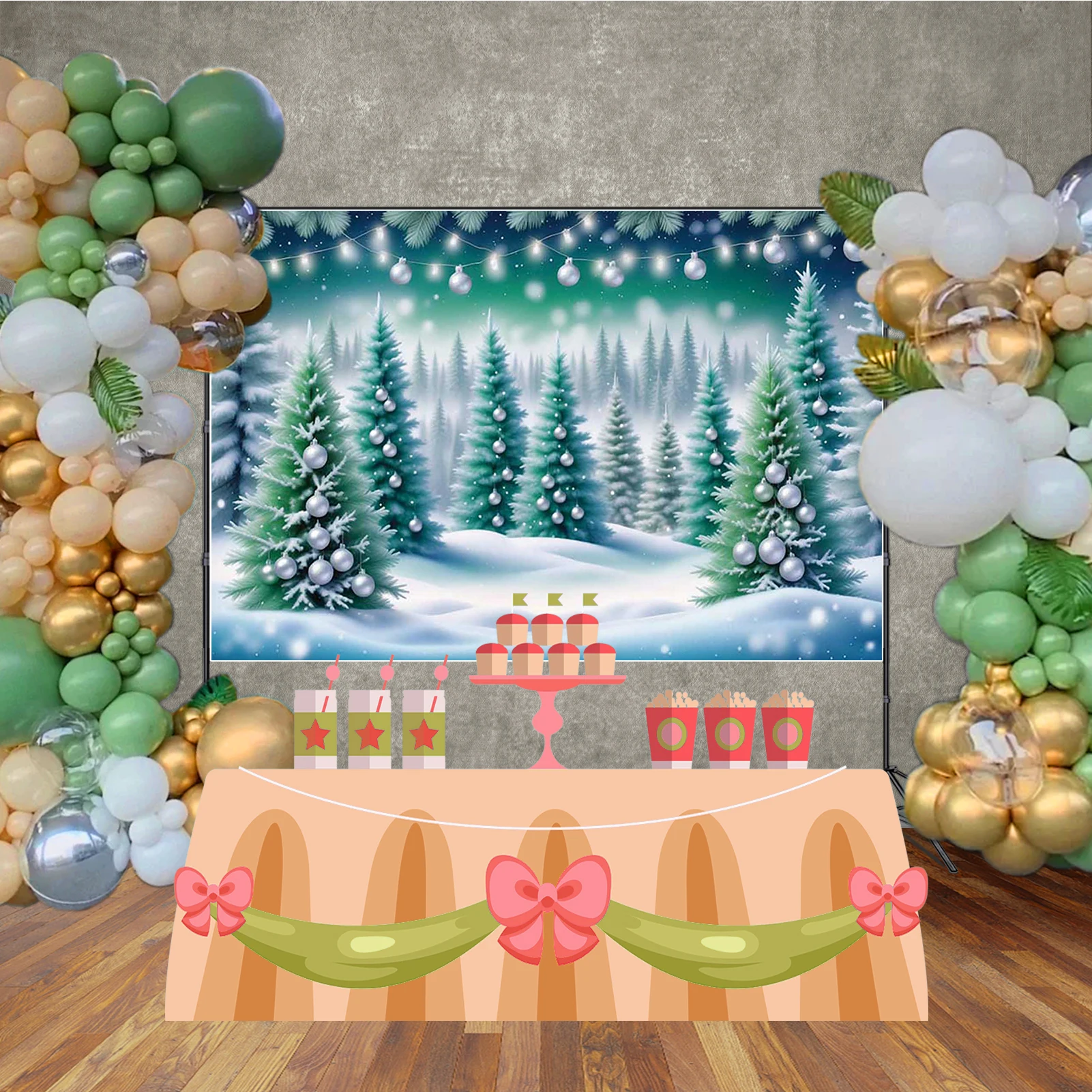 MOON.QG Winter Christmas Backgrounds For Photographs Snow Sliver Baubles Forest Backdrop Shooting Props Poster Photocall Studio