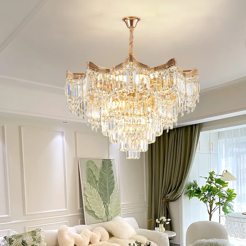 

French Crystal Light Luxury Grand Living Room Chandelier Modern Minimalist Hall New Villa Bedroom Dining Room Lighting Fixtures