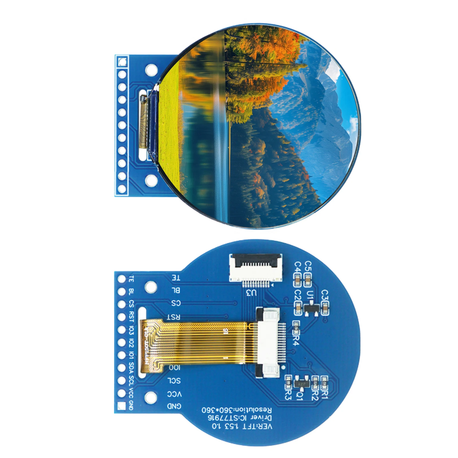 1.5 Inch TFT LCD Display Color Round Screen Module IPS 11Pin 360x360 ST77916 QSPI Interface 3V-5V Wide Viewing Angle