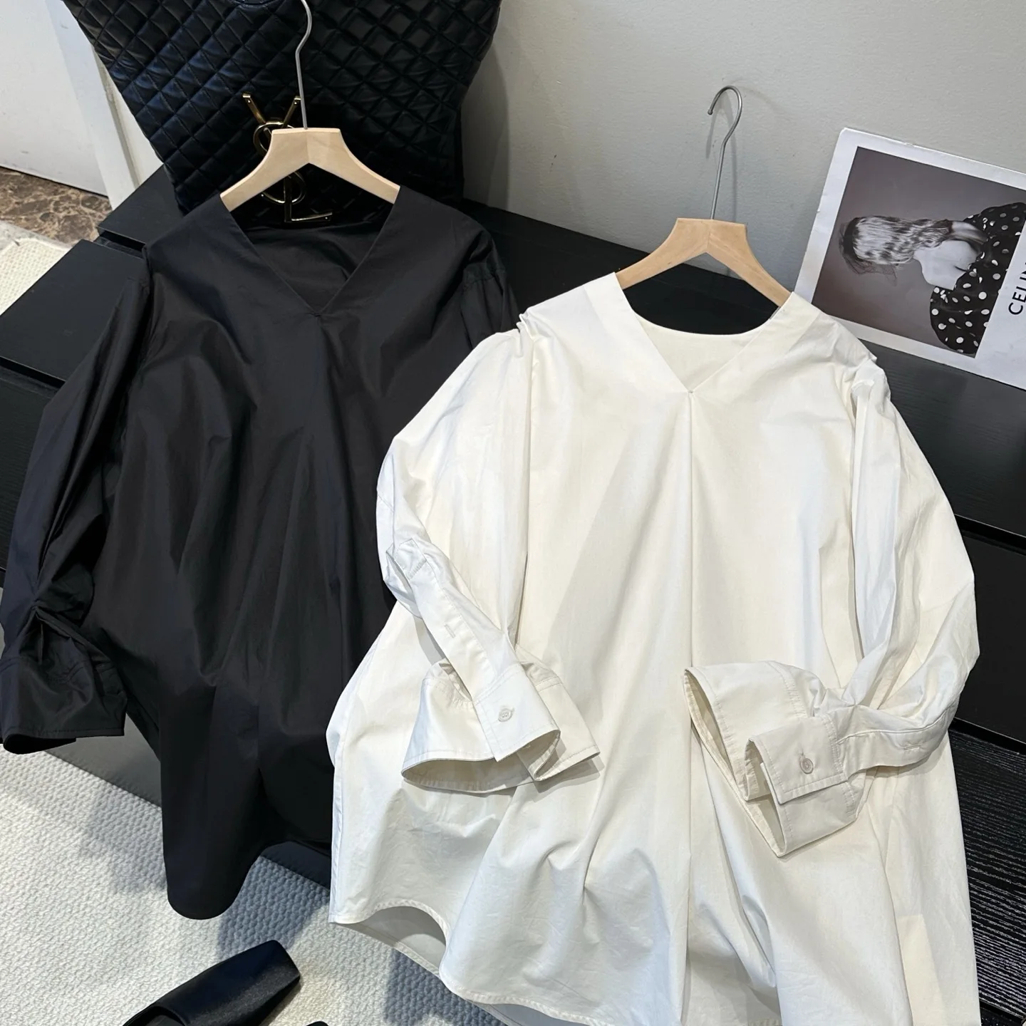 

Elegant Simple Pure High-End Feel Long Sleeve V-Neck Loose Slimming Dress Shirt Dress Cotton 100% Summer 2025 Ladies Fashion