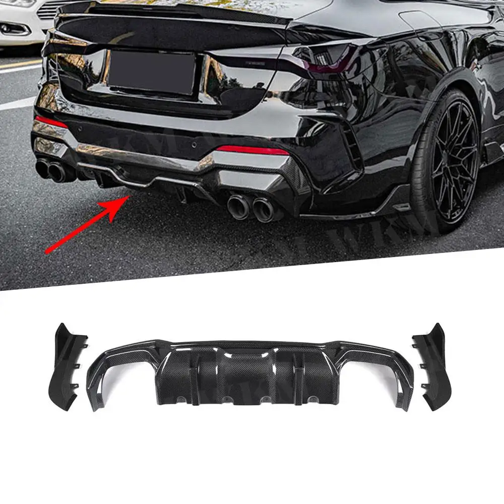 

3Pcs For BMW 4 Series G22 G23 Coupe 2021 + Dry Carbon Fiber Rear Bumpers Lip Diffuser Side Splitters Car Styling