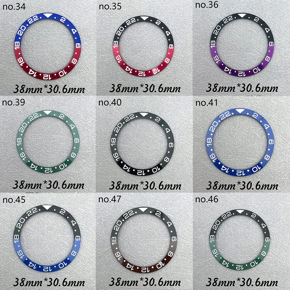 38mm * 30.6mm GMT Bezel miring keramik atau aluminium Inlay Bezel hijau biru bercahaya aksesoris alat perbaikan jam