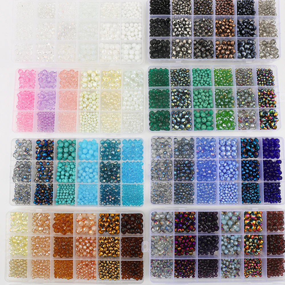 Facettierte Glas-Rondelle-Kristallperlen, 4, 6, 8 mm, Schmuckherstellung, Armbänder-Set, lose Distanzperlen für Ohrringe, Halsketten, Zubehör