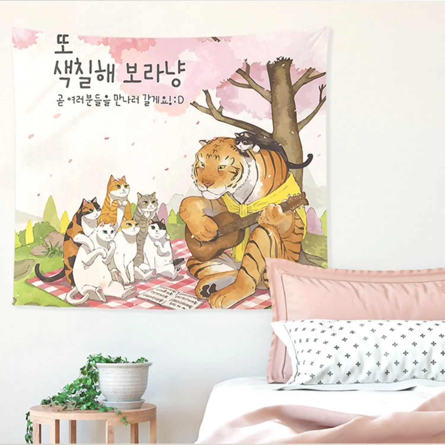 Hanging Cloth Cartoon Cat Tapestry Nordic Style Room Layout Bedroom Renovation Wall Cloth Live and Photo Background Fabric