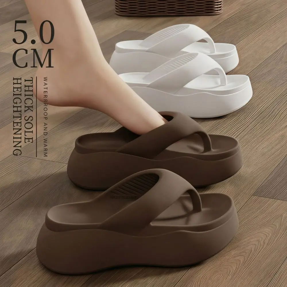 Height-increasing Platform Slippers 5CM EVA Non-slip Beach Sandals Lightweight Soft Sole Women's Flip Flops Everyday Outfits