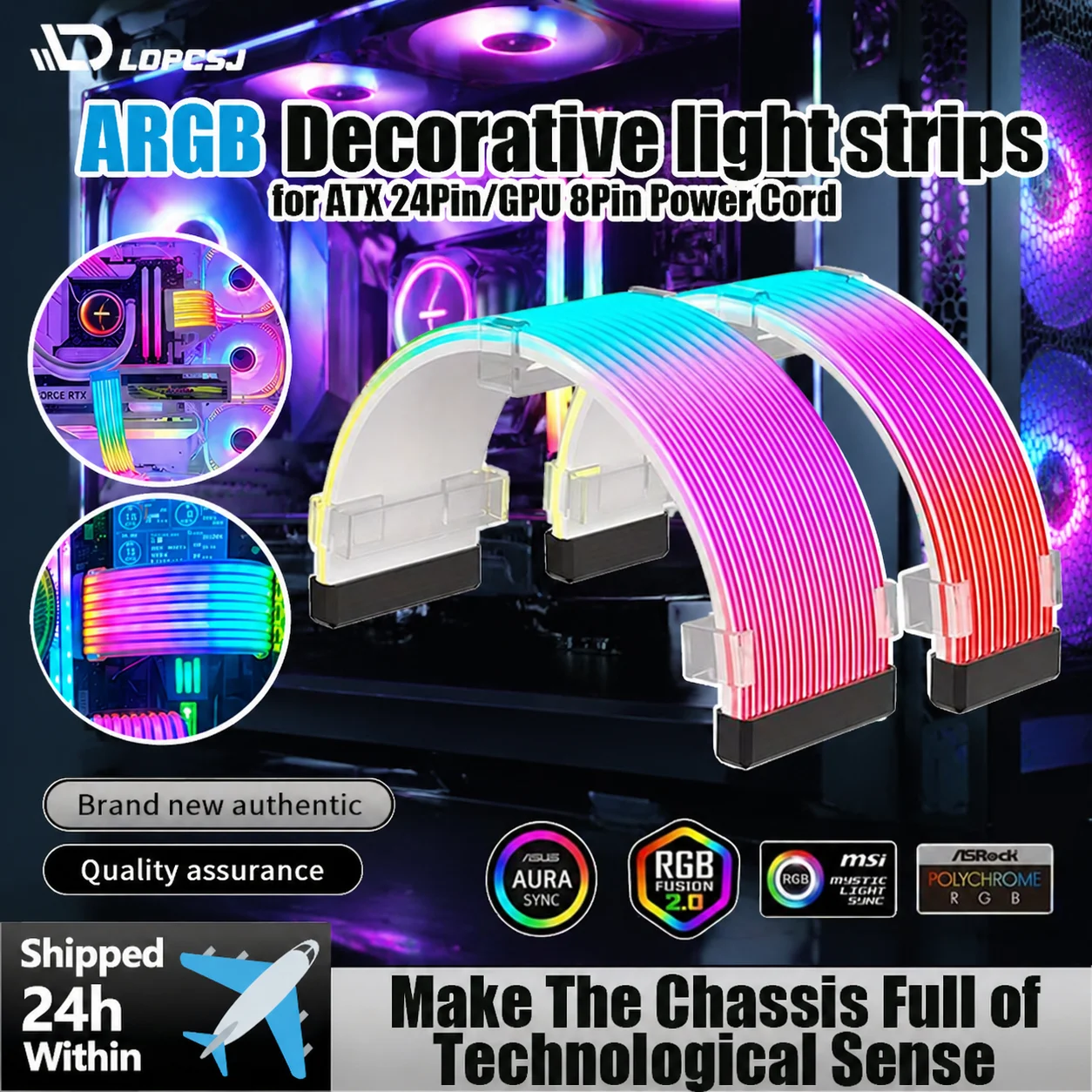 LDPCSJ 5V 3Pin Addressable ARGB Sync Cable LED Strip Light Kit PC Internal Extension Cord Compatible with 24Pin Mainboard Power Port 6Pin 8Pin Graphics Card Connector RGB Synchronization Wire for DIY Gaming PC Build Mod Decoration Cooling Case Mod Parts