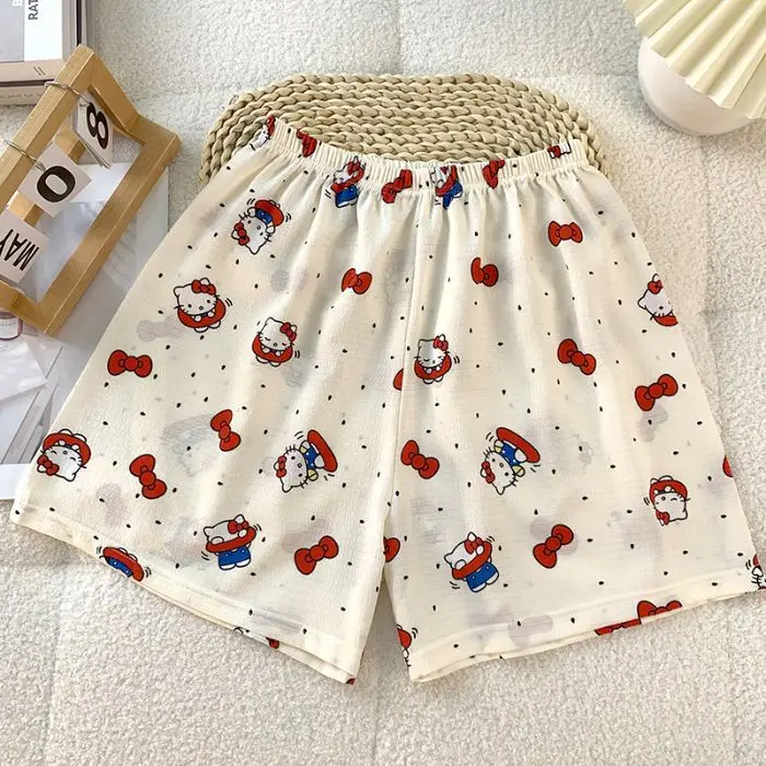 Bubble Cotton Summer Women's Cartoon Print Sleep Shorts Plus Size Outdoor-Ready Loungewear Soft Breathable Pajama Pants