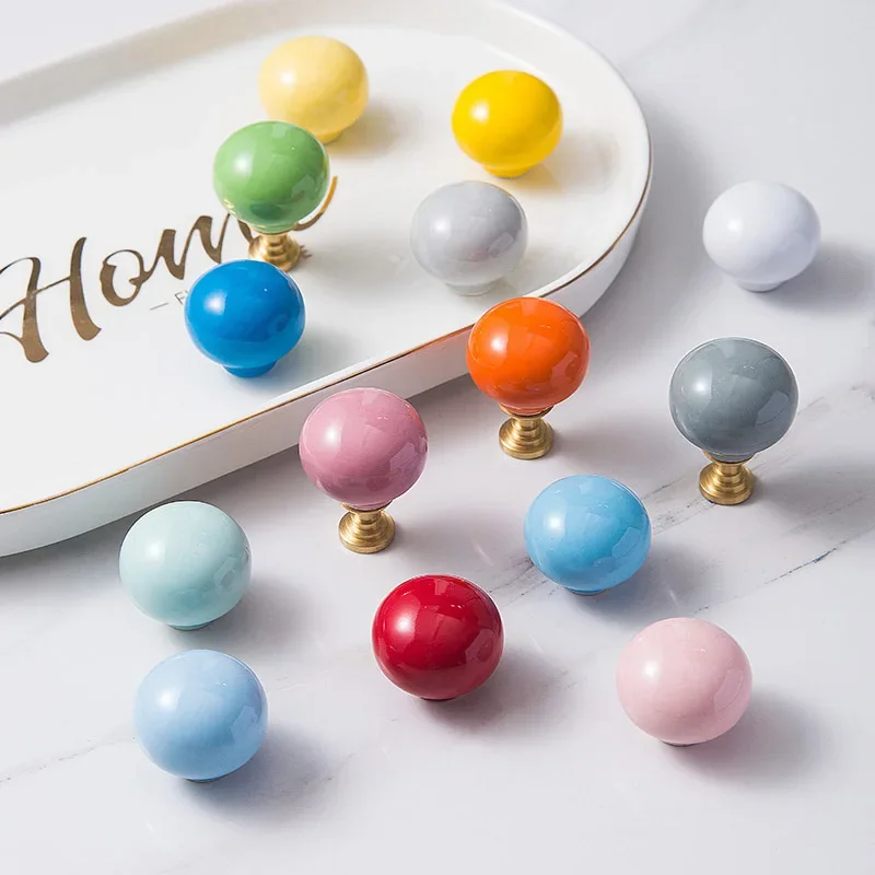 Color Ceramic Handles, Modern Minimalist High-end Children's Room Wardrobe, Door Cupboard Cabinet Drawer, Cute Round Ball Handle