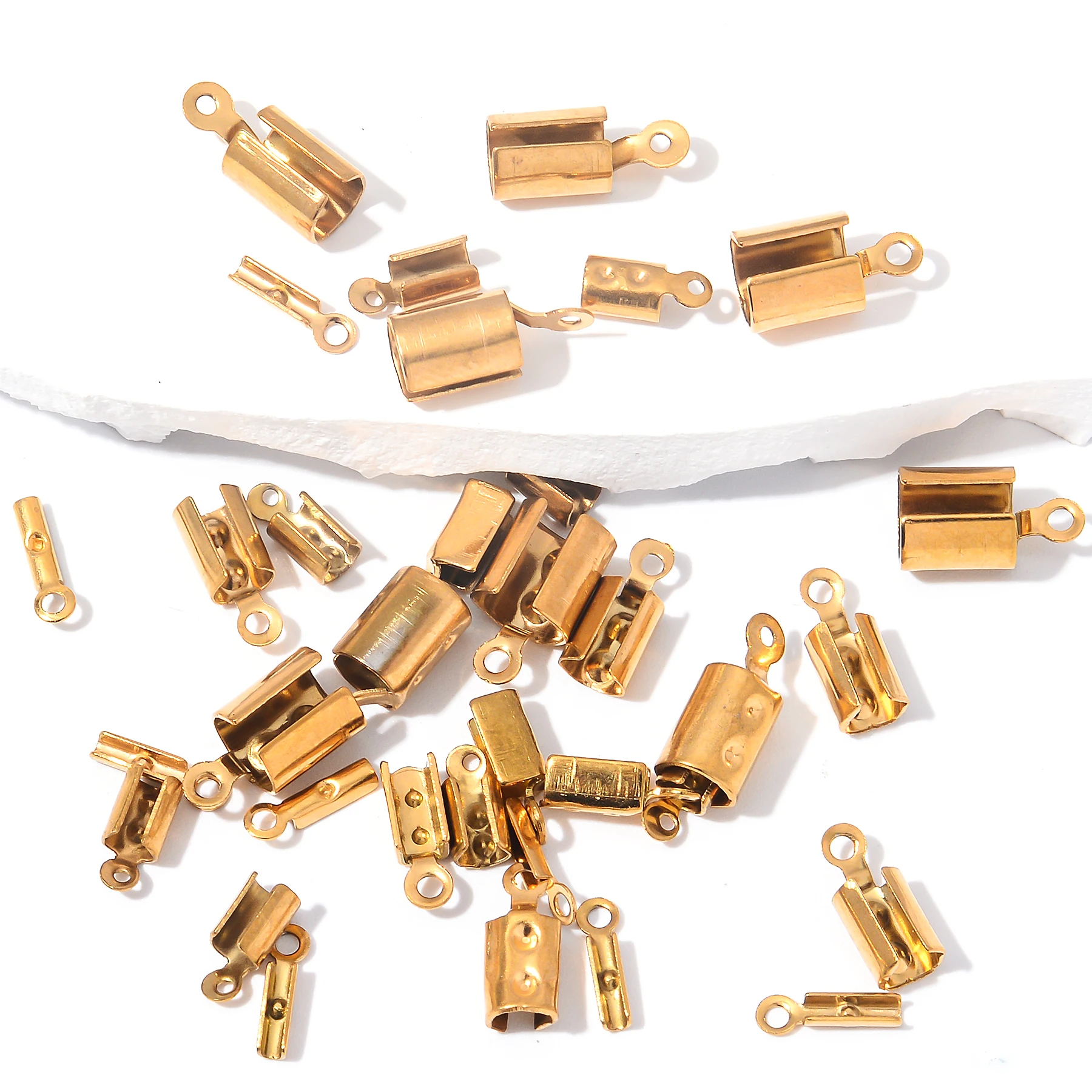 Wholesale 100pcs/lot Stainless Steel Crimp End Beads Caps Leather Cord Clip Tip Fold Crimp Bead Bracelet Connectors For Jewelry