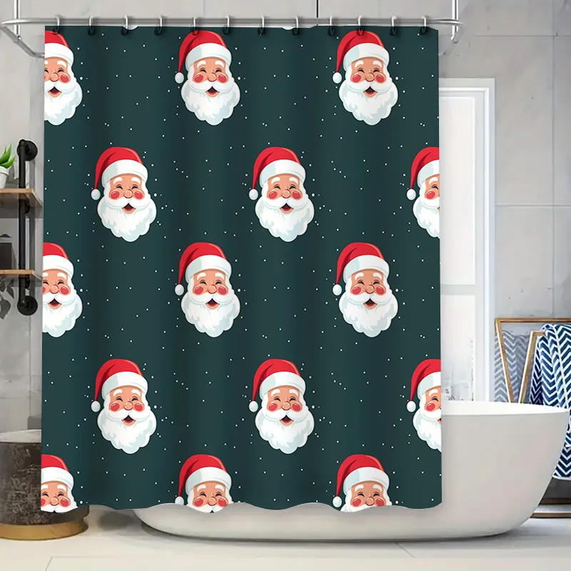 

Занавеска для душа Санта-Клауса, рождественские украшения, красная шляпа, узор, украшение для ванны, занавеска для душа из полиэфирной ткани