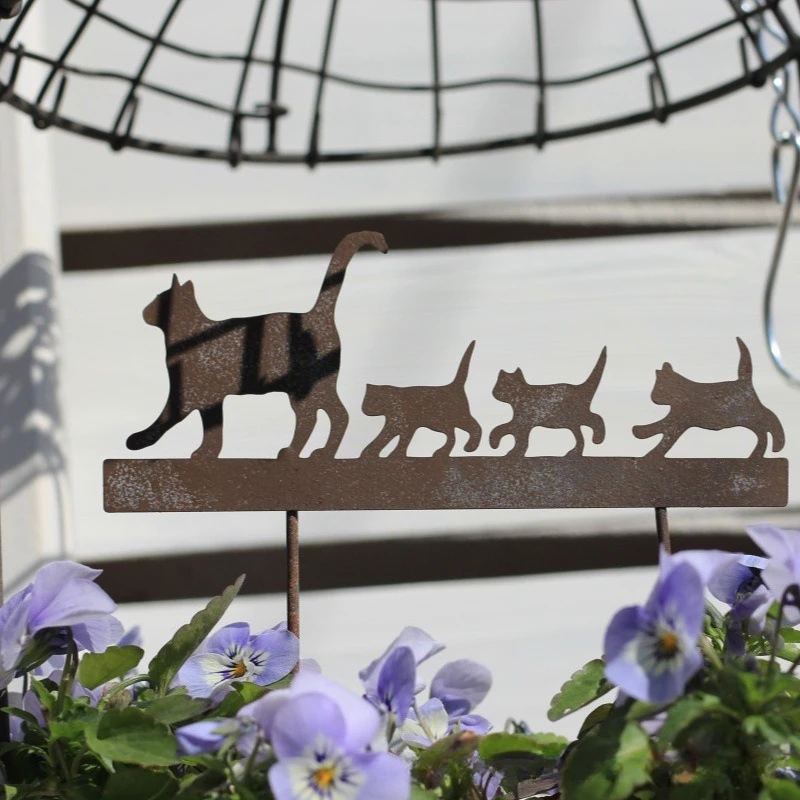 Japanese Korean Style Cat Flower Plant Stake, Cute Resin Garden Insert for Potted Plants, Miniature Fairy Garden Decor