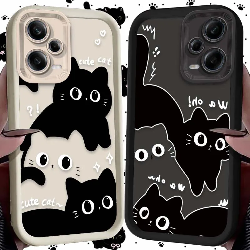 Cute Cartoon Black Cat Case for Xiaomi Redmi Note 13 12 11 Pro Plus 4G 5G 12S 11S 10S 10 9 9S Redmi 14C 13C 12C A3 12 Soft Cover