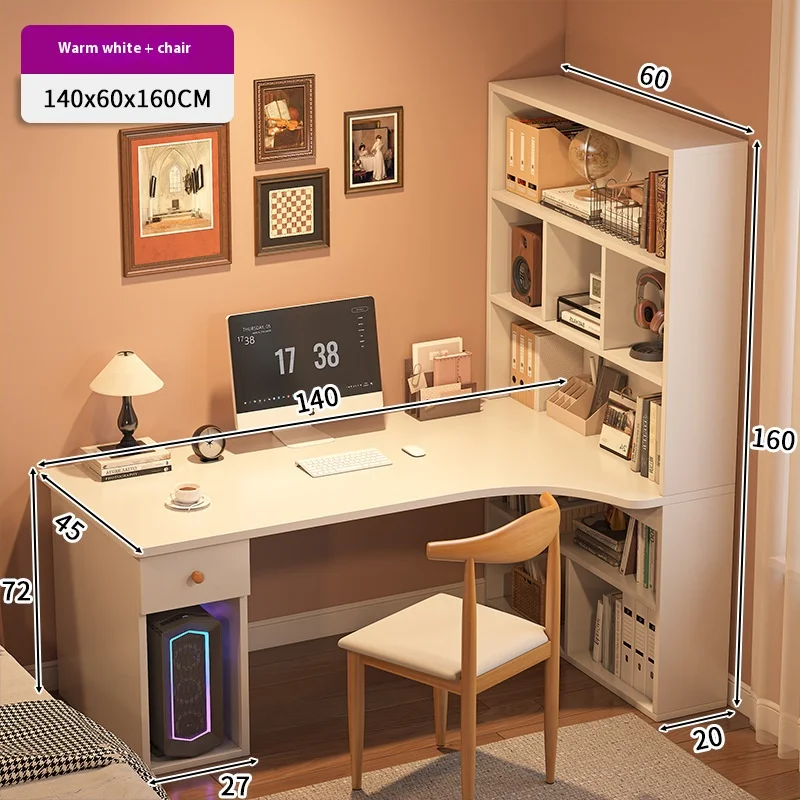 custom.Customizable Modern Design L - Shaped Wooden Desk with Bookshelf Home Office Computer Desk Storage Shelves Durable