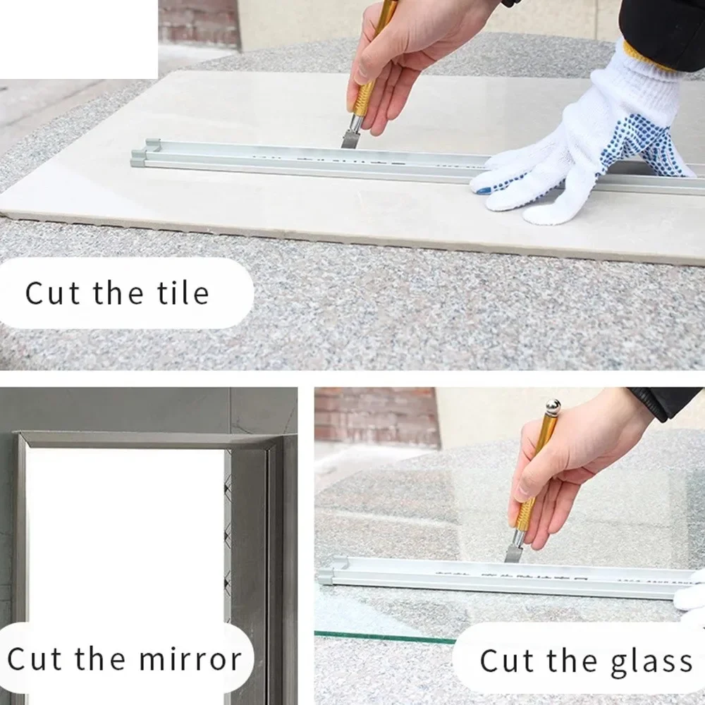 Diamond Glass Cutter track roller  Metal Head Non-slip Aluminium Handle 165mm For DIY Tile Mirror Craft Cutting Hand Tools