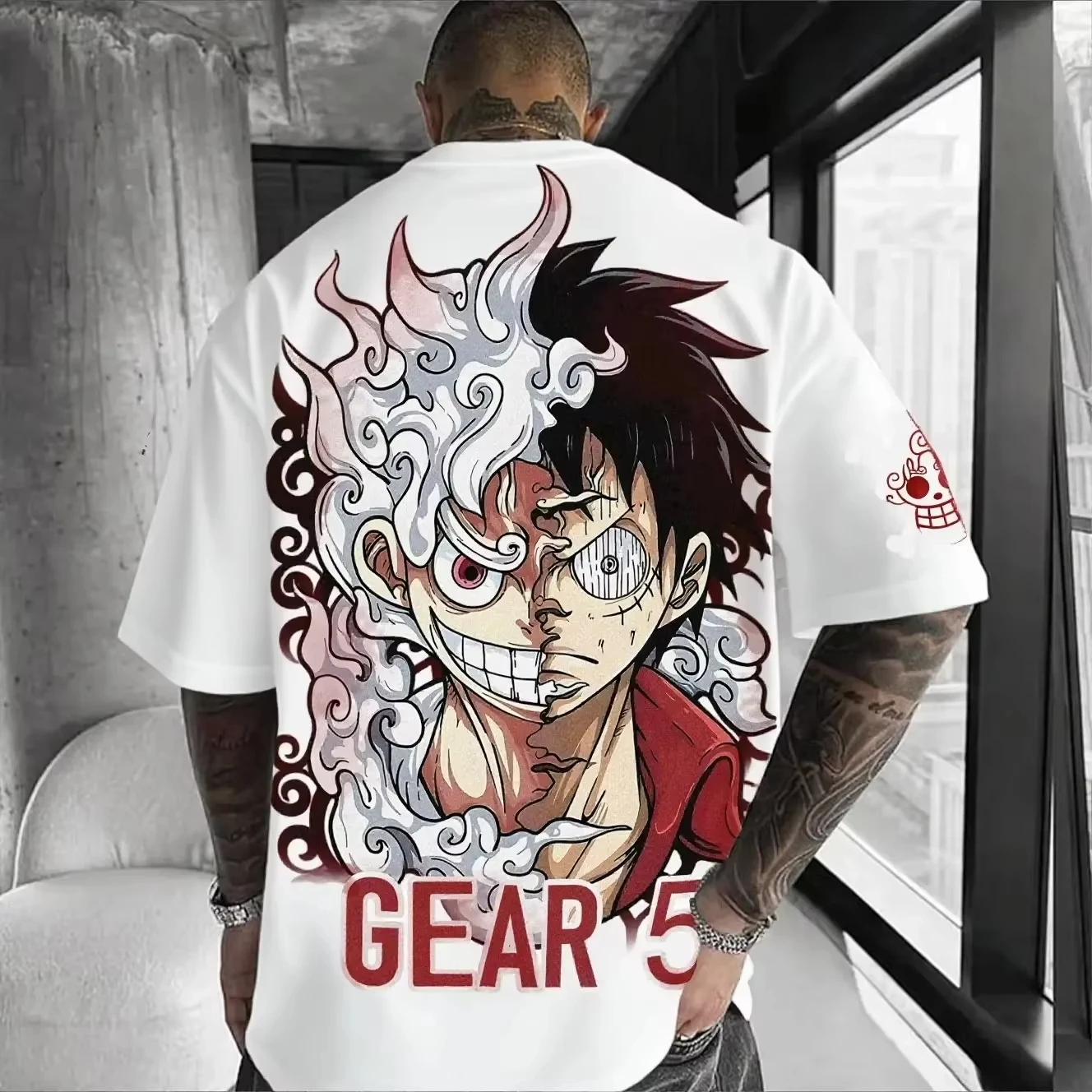 Bandai One Piece Luffy Print Korte mouwen Los Heren en Dames Zomer Woon-werkverkeer Ademend Sport Katoenen T-shirt 2026