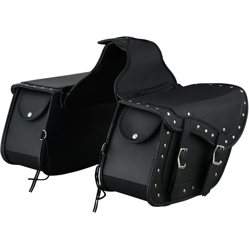 

vance leather heritage studded motorcycle saddlebags 18l water-resistant pvc reinforced compatible with sportster dyna softail t
