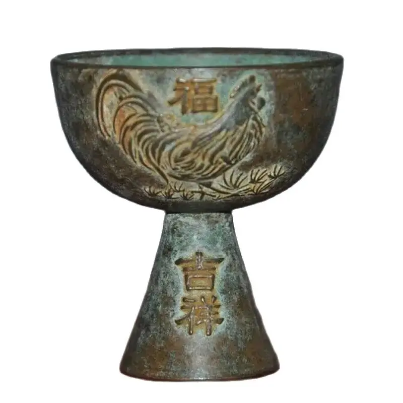 

Old Chinese Dynasty Pure Bronze Animal Chickens Cock Statue Goblet Wineglass Cup Collection Ornaments Statues for Decoration