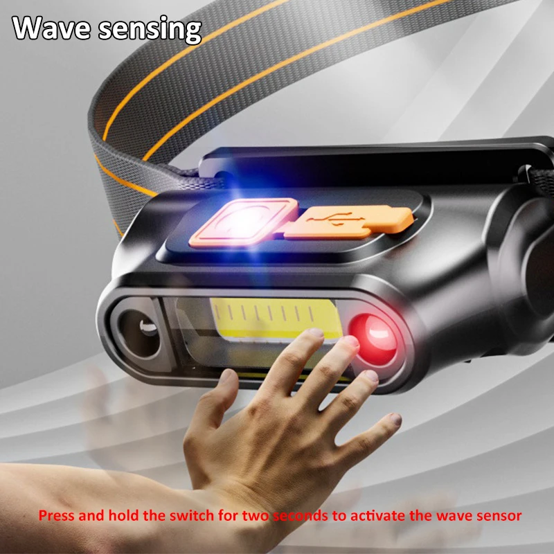 Smart Motion Sensor COB LED Headlamp Type-C USB Rechargeable Headlight Portable Lightweight Head Lamp Waterproof Head Light