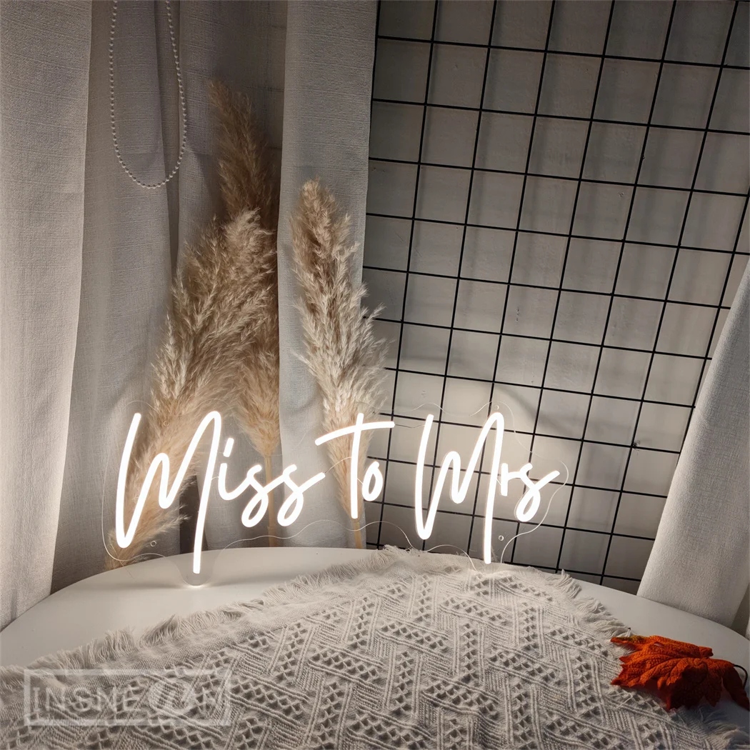 Neon LED Sign Miss to Mrs Letter Shape Wedding Wall Hanging LED Neon Light Sign Room Bedroom Home Anniversary Gifts USB-Powered
