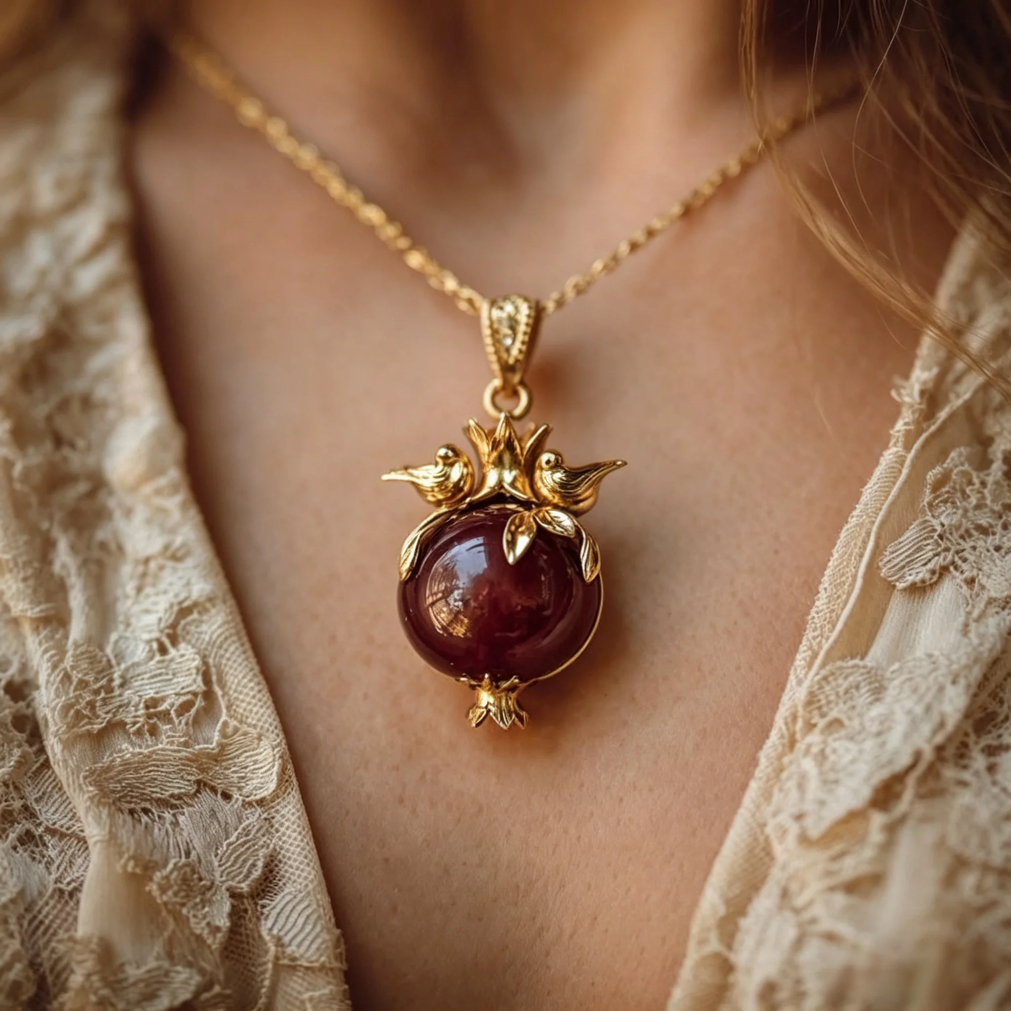 National style three-dimensional leaves combined with artificial gemstones and copper material women's pendant necklace