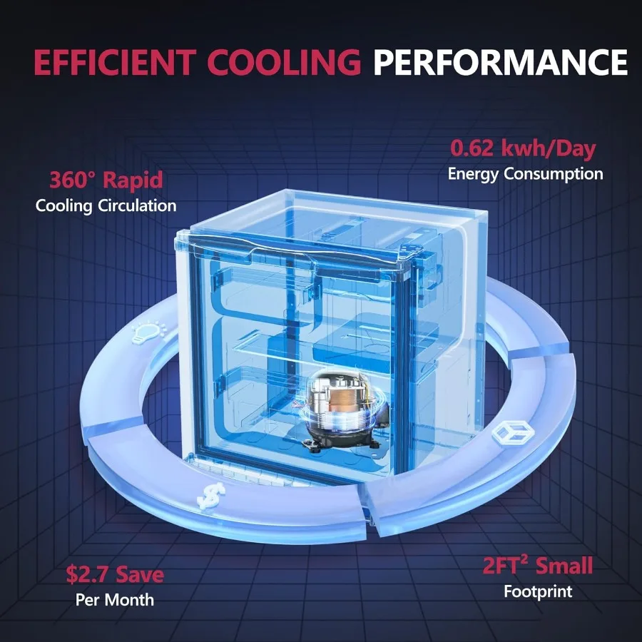 Mini réfrigérateur compact de 1,7 pi3, avec congélateur et porte réversible simple, pour chambre à coucher, dortoir, bureau, Thermostat d'énergie réglable