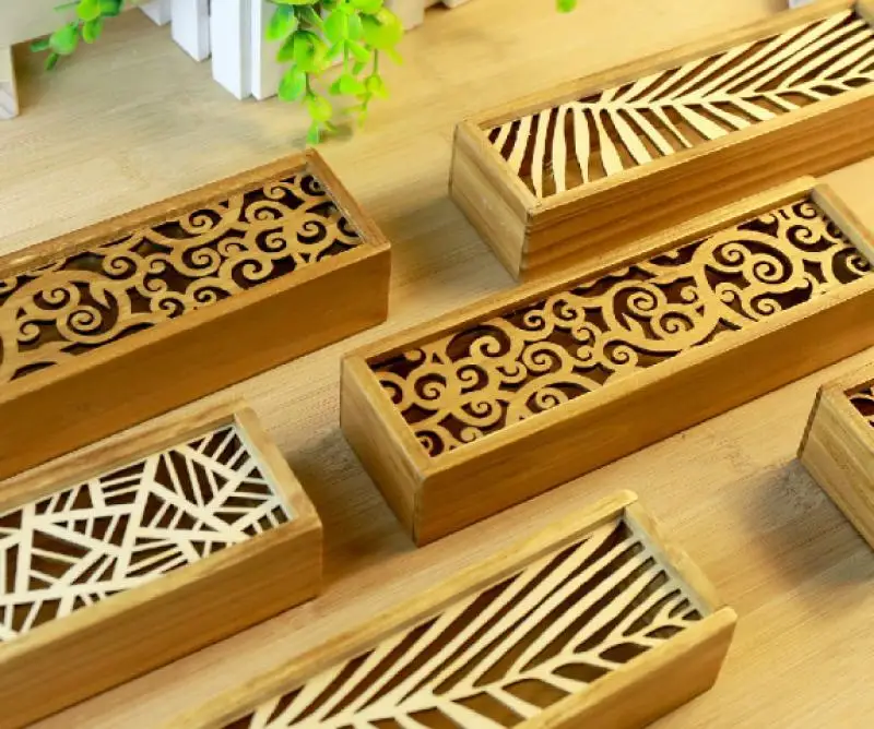 Portable Retro Box Hollow Wood Pencil Case Storage Box Students Cute Wooden Pencil Box Multi Stationery Desk Storage Accessories