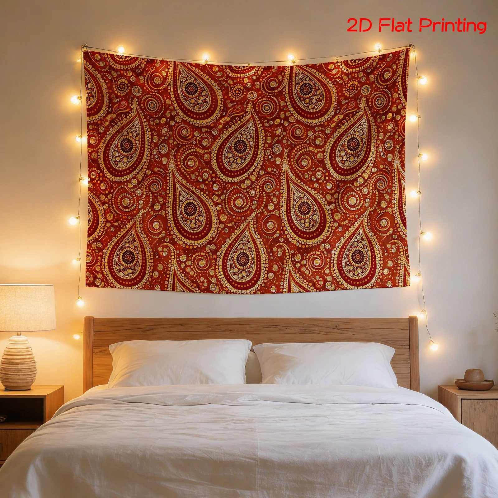 Vintage Indian Paisley Tapestry Wall Hanging Boho Decor Large Red Gold Mughal Ethnic Print Living Room Decoration 180x320cm