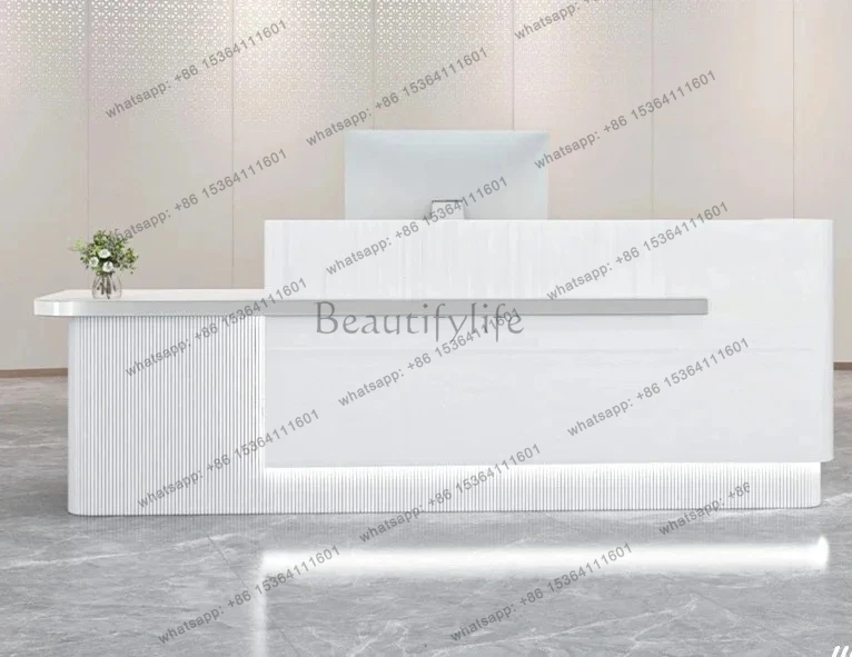 

yj5 Banco reception aziendale moderno e minimalista, pagina di cassa con vernice in legno massello color crema vento