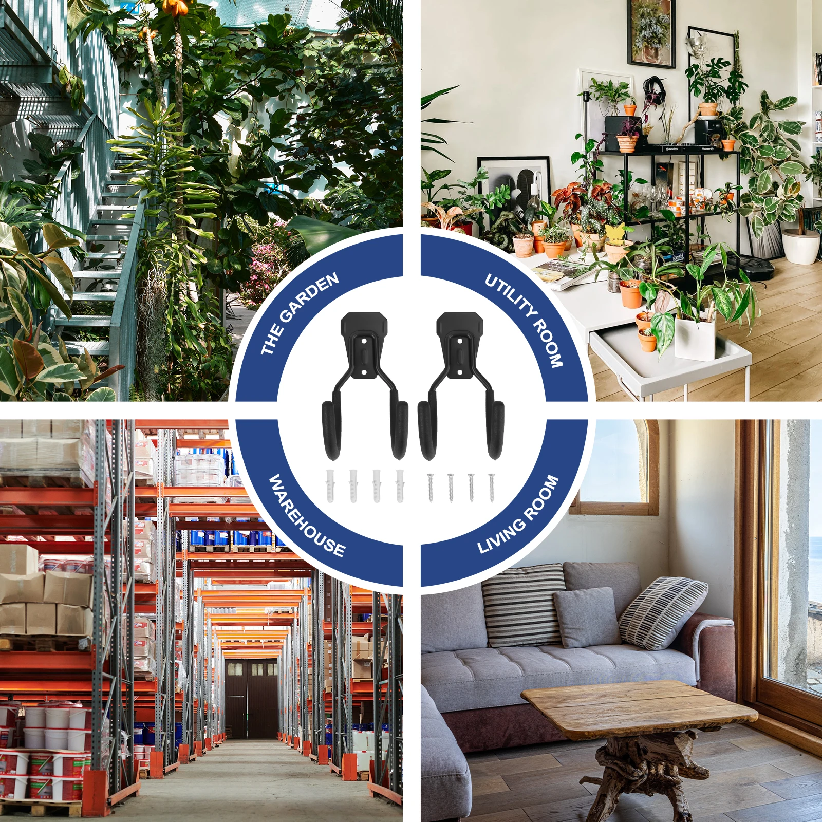 

2pcs Heavy Duty Storage Hooks Iron Wall Hanging Hangers Balcony Garden Tool ganizer Pipe Holder Double Screw Holes Garage