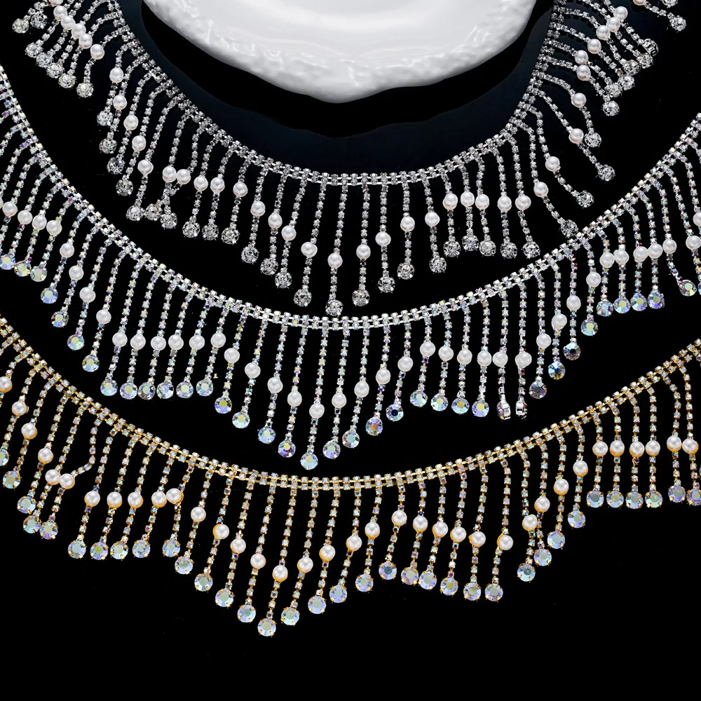 

5Yards Rhinestone Chain Crystal Diamond Pearl Accessories DIY Crafts Gift Decoration Tassel Rhinestone Ribbon Sewing Supplies