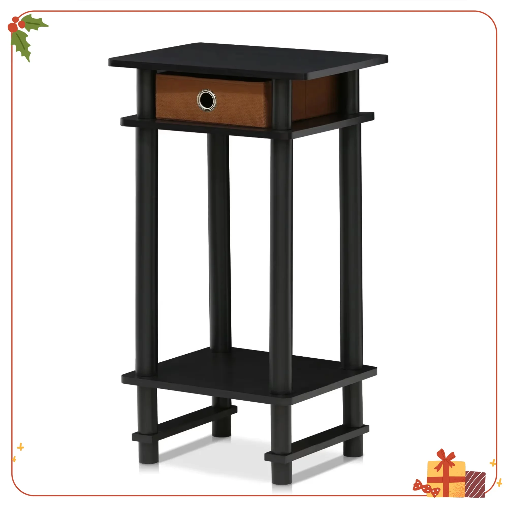 طاولة جانبية طويلة باللون البني الإسبريسو مع صندوق تخزين، وطاولة جانبية ضيقة للمساحات الصغيرة والتنظيم #1