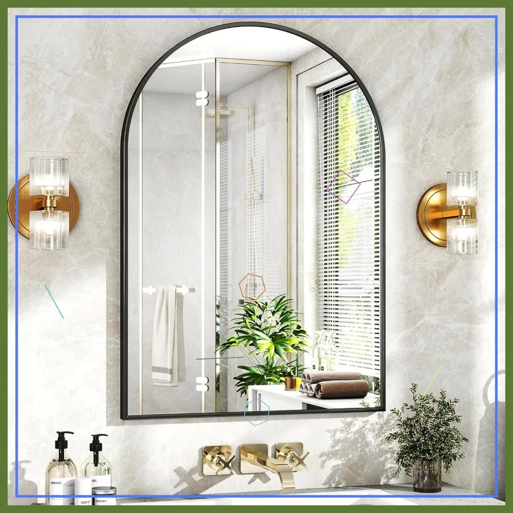 

24x36 Black Arched Bathroom Mirror with Metal Frame, Rust-Resistant for Vanity and Living Room Decor