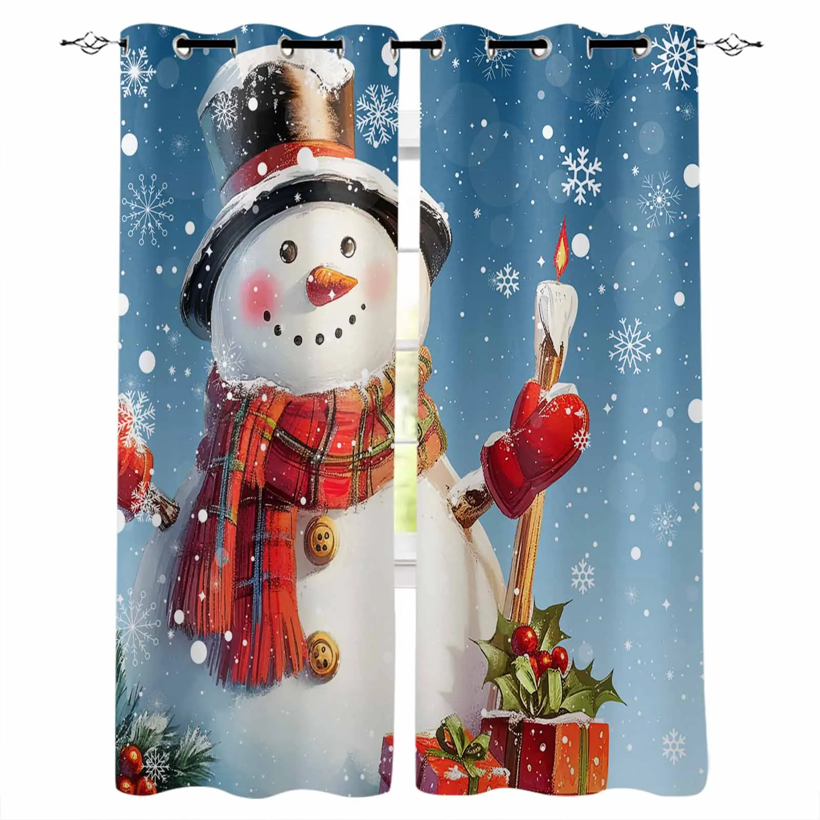 

Christmas Snowman Snowflake Red Blue Blackout Curtains For Living Room Bedroom Window Treatment Blinds Drapes