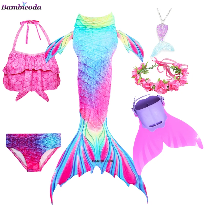 Summer Girl Mermaid Tails 2024 Swimming Suit Swimwear Kids Swimsuits for Girls 4 6 8 10 12 Years 5pcs/set Little Mermaid Costume