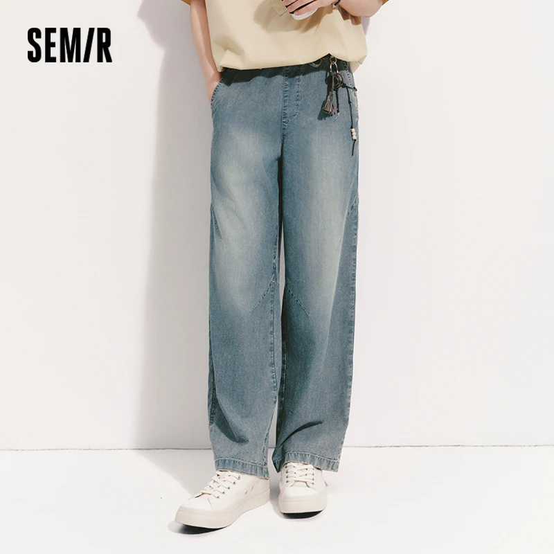 

Semir Men Pants Denim Cool Feeling Soft Wide Leg Elastic Waist Versatile Casual 2026 Summer Fashion Daily Wear Top