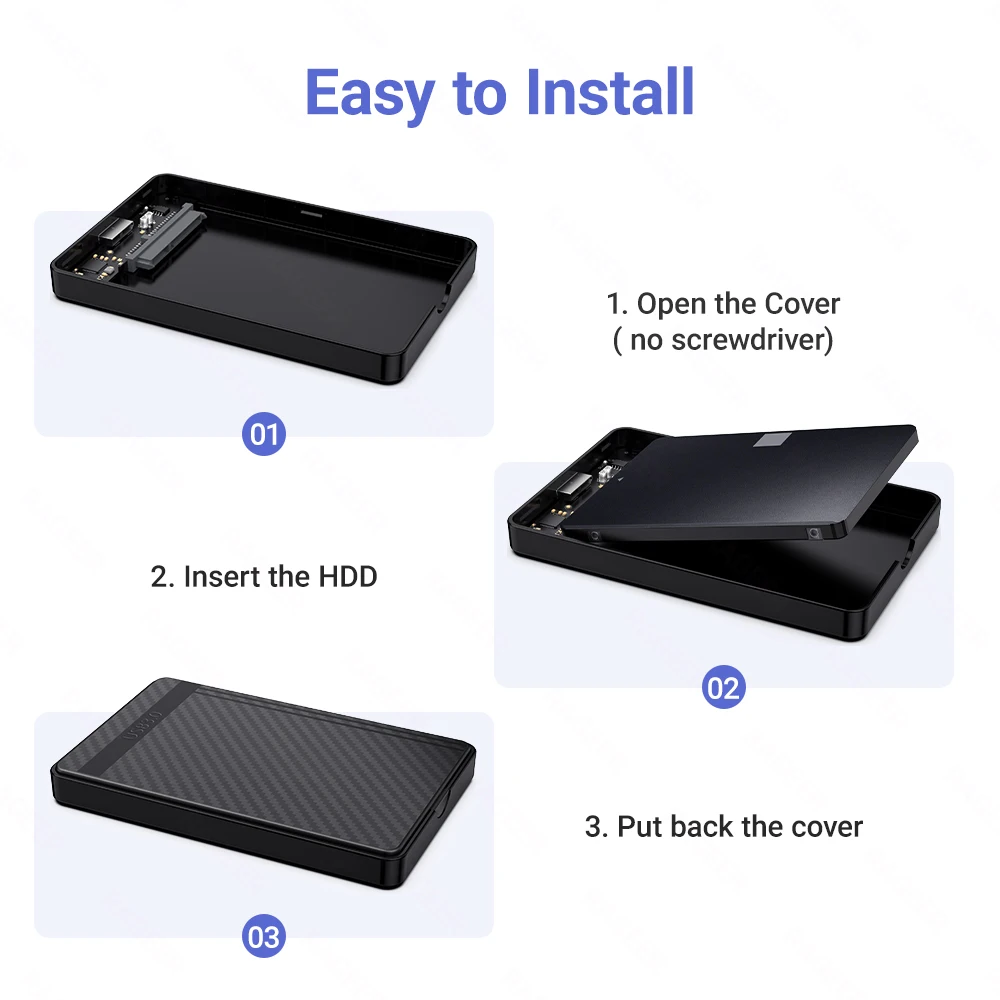 RAGEER Gabinete de disco rígido externo sem ferramentas de 2,5 polegadas compatível com HDDs/SSD de 7 mm/9,5 mm para computadores desktop e laptops