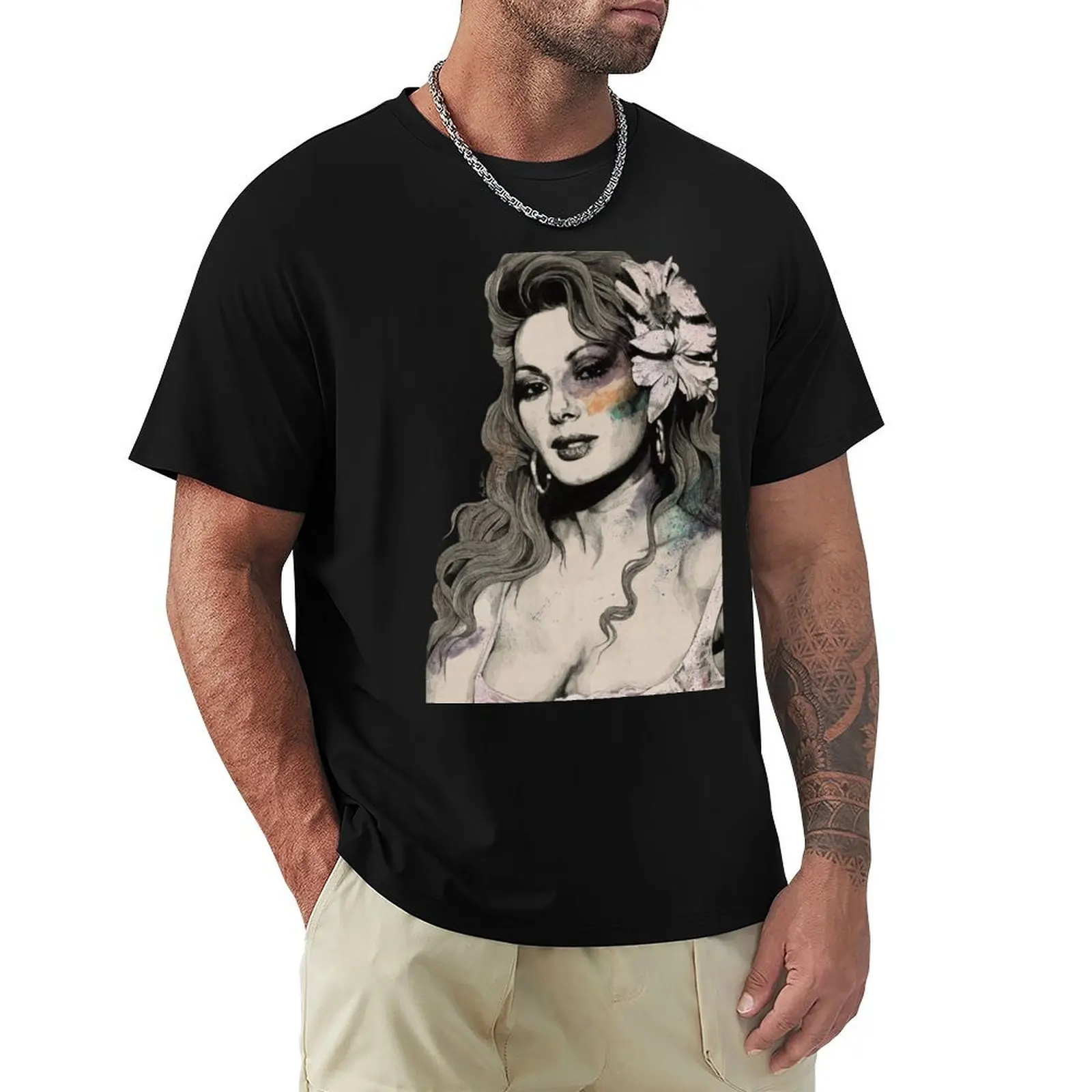Camiseta Edwige (retrato sexy de Edwige Fenech) estilo street art, informal, de manga corta, que combina con todo.